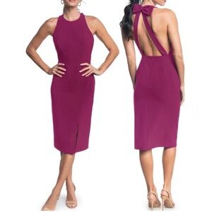 Dress the Population Emme Back Bow Sheath Cocktail Dress Dark Magenta Large